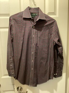 Ralph Lauren Burgundy and Teal Plaid Button-Down Shirt